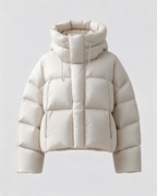 Women's Loose-Fit Hooded Puffer Jacket — Cream — studio detail