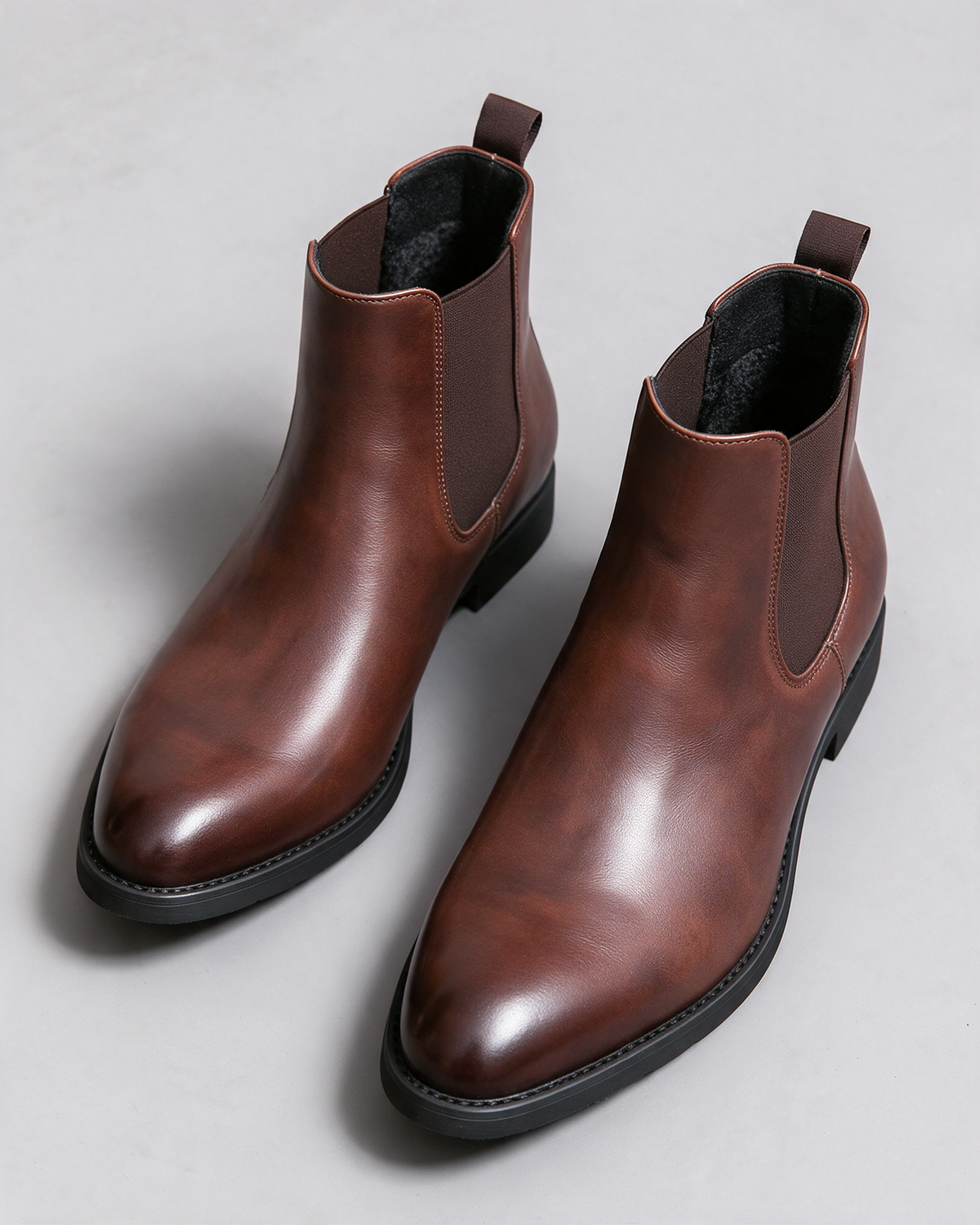 Men's Chelsea Ankle Boots — Brown — Plush Lined — studio detail