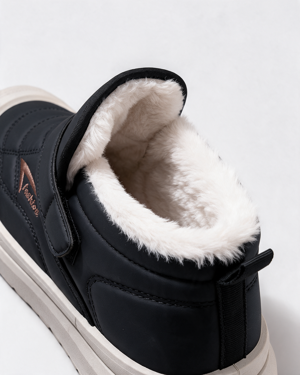 Men's Plush-Collar Strap Boots — Black — studio detail