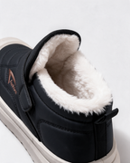 Men's Plush-Collar Strap Boots — Black — studio detail