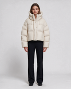 Women's Loose-Fit Hooded Puffer Jacket — Cream — full body