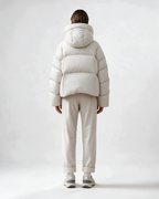 Women's Loose-Fit Hooded Puffer Jacket — Cream — full body