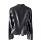 Women's Stitched-Lapel Faux Leather Biker Jacket — Black — rear product view