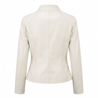 Women's Stitched-Lapel Faux Leather Biker Jacket — White — rear product view