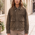 Women's Suede-Look Utility Bomber Jacket — cropped on-model hero