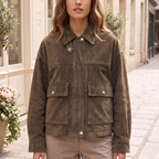 Women's Suede-Look Utility Bomber Jacket — cropped on-model hero