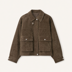 Women's Suede-Look Utility Bomber Jacket — Maroon (olive-brown) — front product view