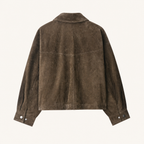 Women's Suede-Look Utility Bomber Jacket — Maroon (olive-brown) — rear product view