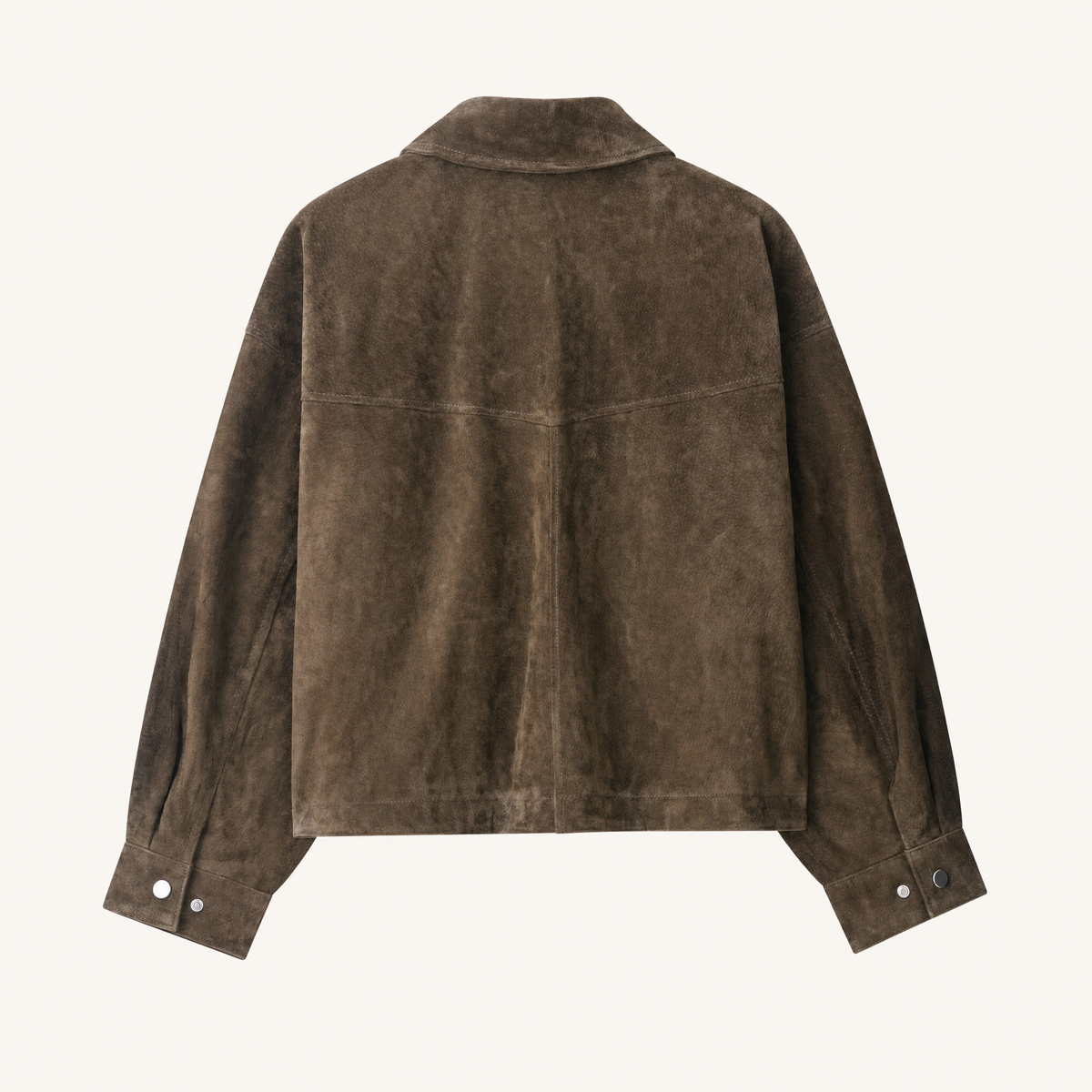 Women's Suede-Look Utility Bomber Jacket — Maroon (olive-brown) — rear product view