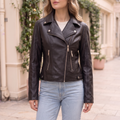Women's Fitted Faux Leather Biker Jacket — cropped on-model hero