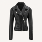 Women's Fitted Faux Leather Biker Jacket — black — front product view
