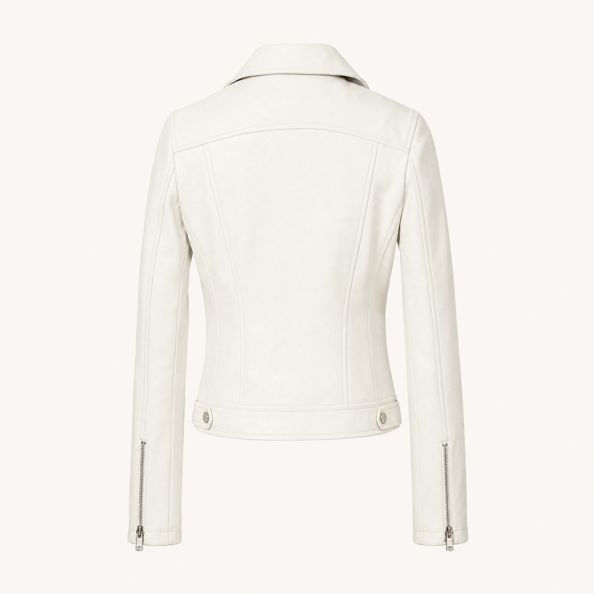 Women's Fitted Faux Leather Biker Jacket — White — rear product view