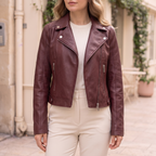 Women's Fitted Faux Leather Biker Jacket — cropped on-model hero