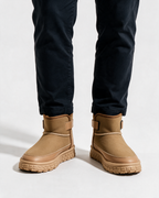 Camel plush-lined ankle boots lifestyle view