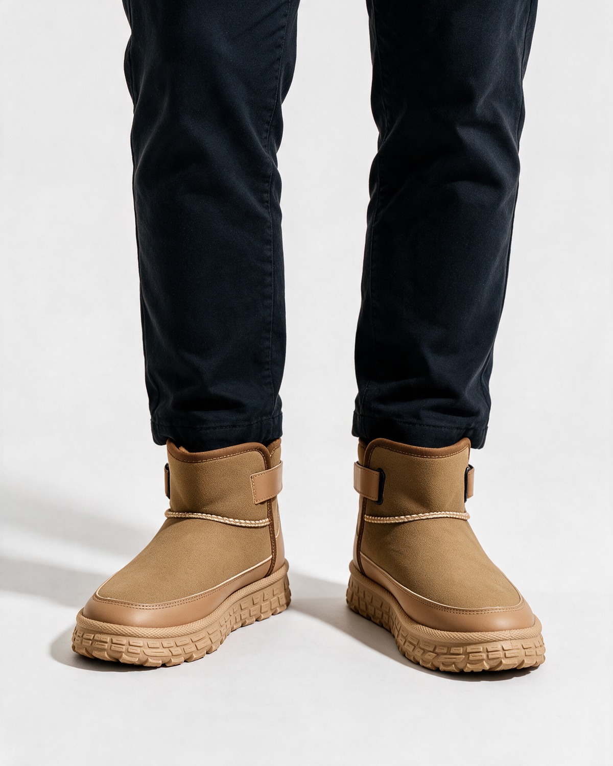 Camel plush-lined ankle boots lifestyle view