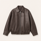Women's Relaxed Faux Leather Bomber Jacket — Coffee Brown — front product