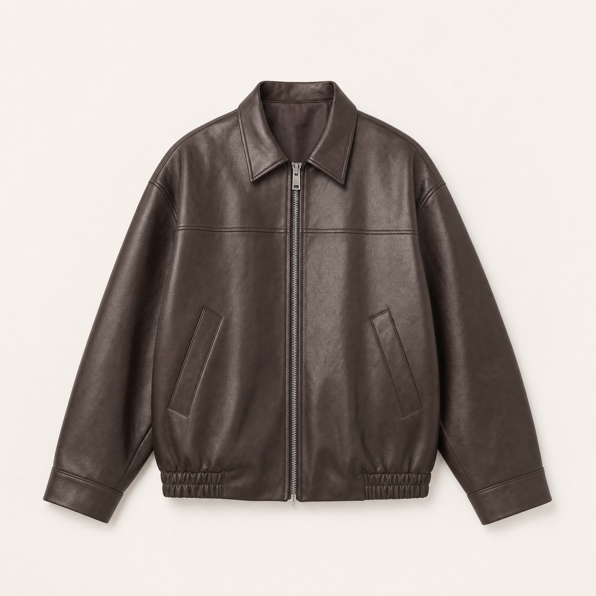 Women's Relaxed Faux Leather Bomber Jacket — Coffee Brown — front product
