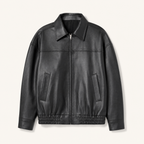 Women's Relaxed Faux Leather Bomber Jacket — Black — front product