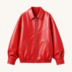 Women's Relaxed Faux Leather Bomber Jacket — Red — front product