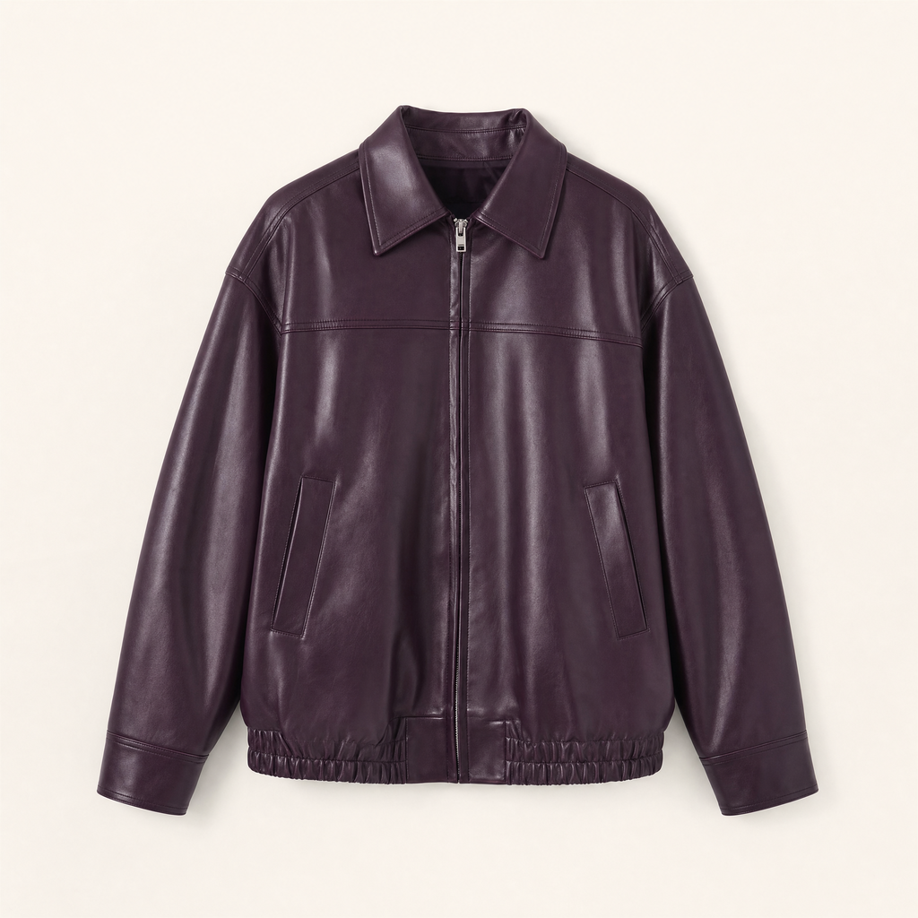 Women's Relaxed Faux Leather Bomber Jacket — Purple — front product