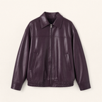Women's Relaxed Faux Leather Bomber Jacket — Purple — front product