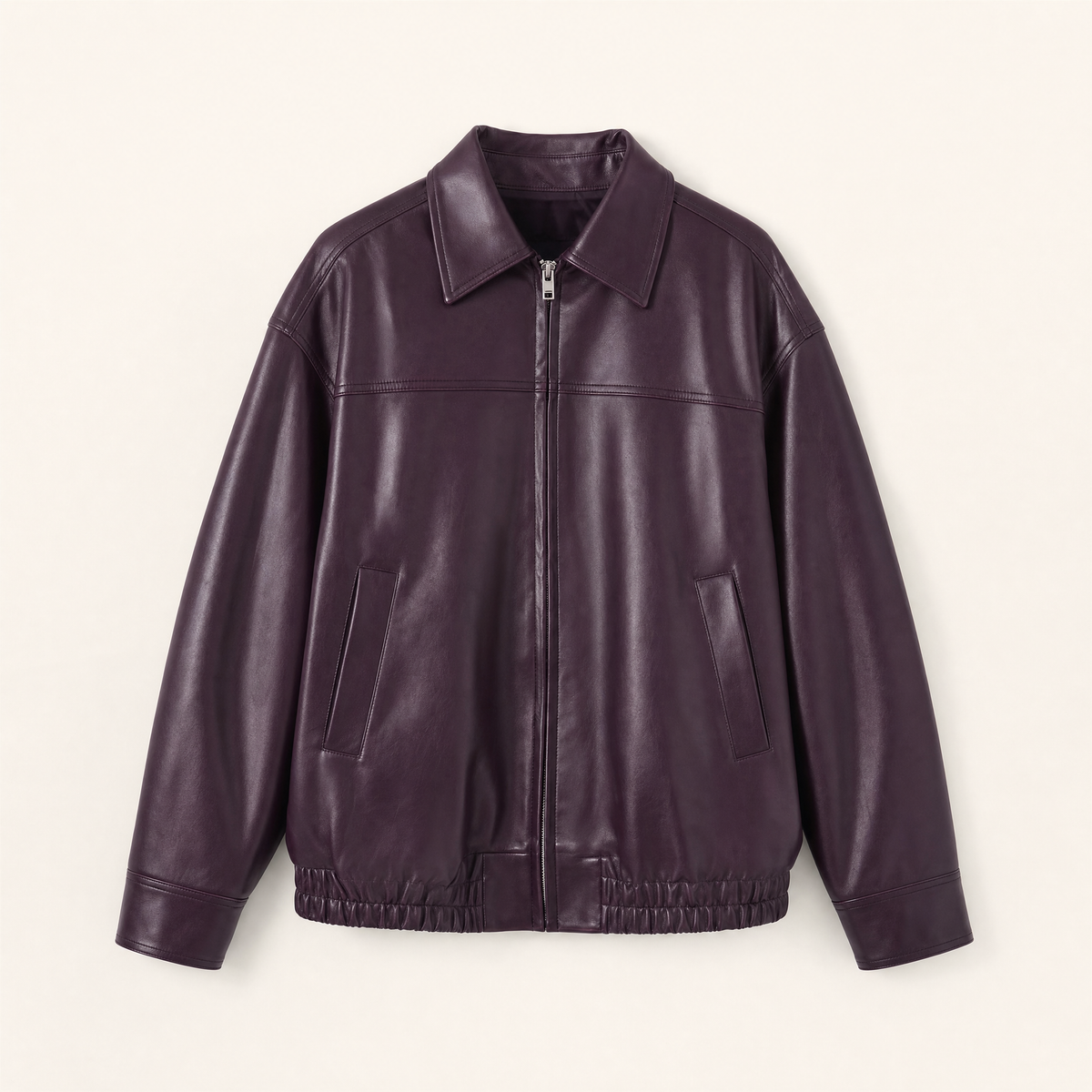 Women's Relaxed Faux Leather Bomber Jacket — Purple — front product