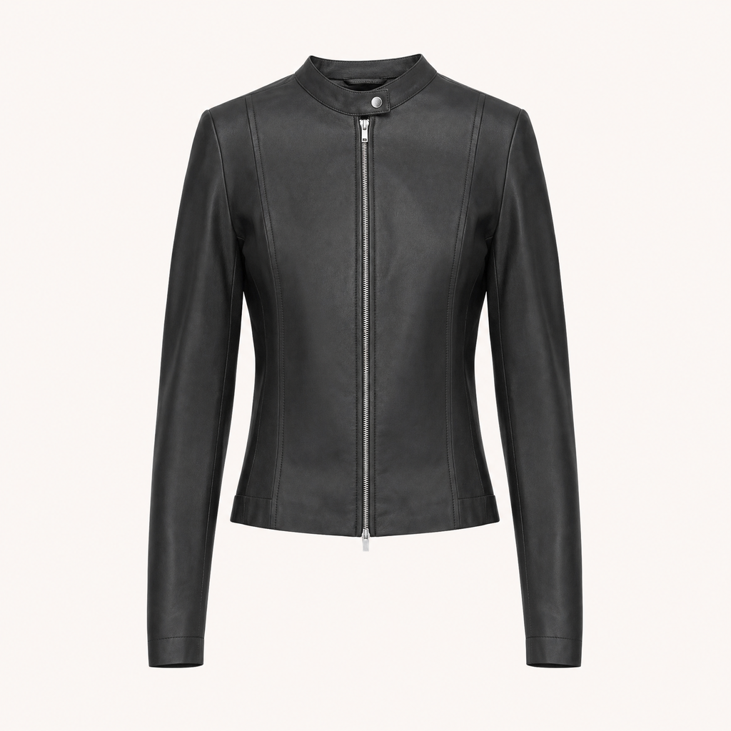 Women's Fitted Faux Leather Jacket — Black — front product view