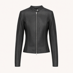 Women's Fitted Faux Leather Jacket — Black — front product view