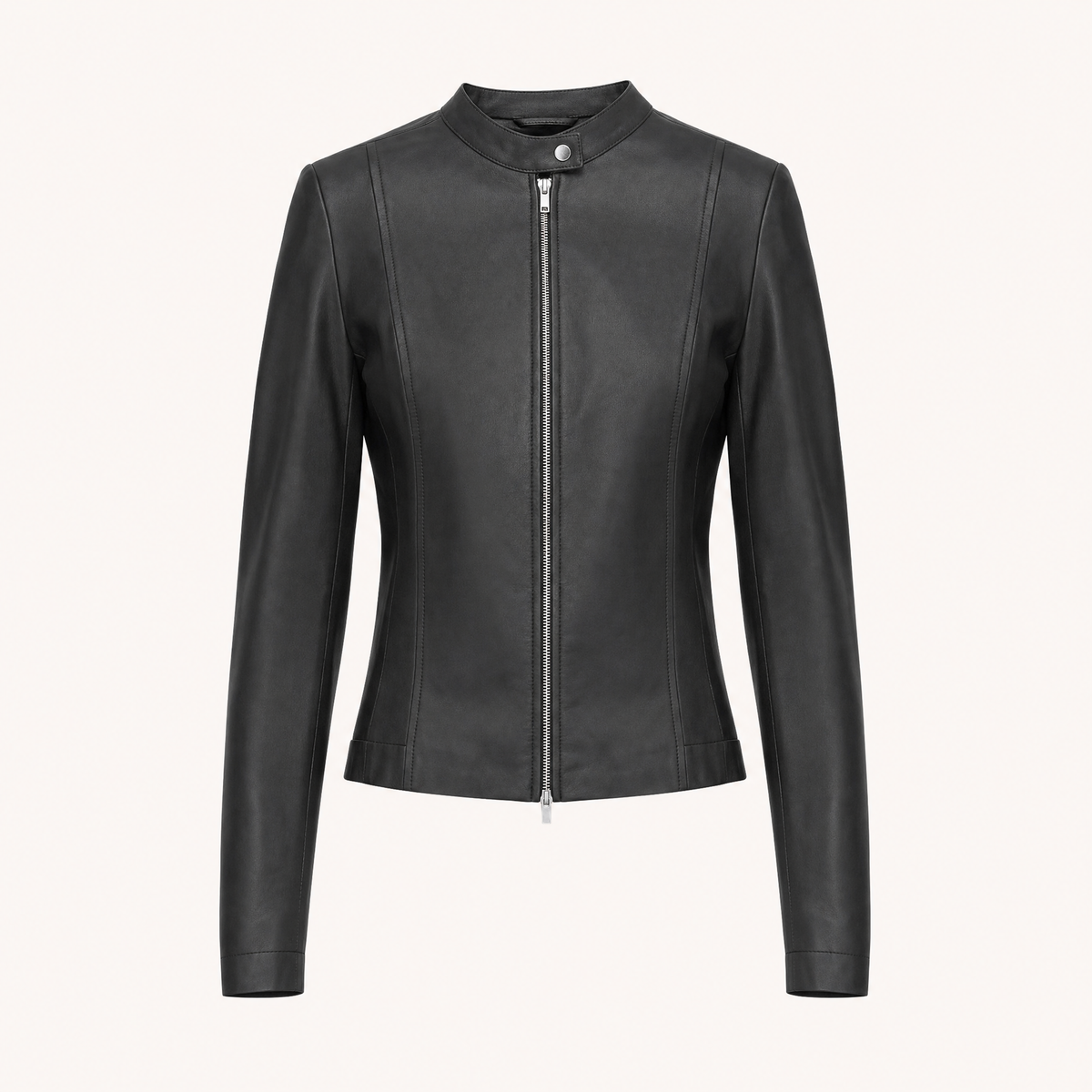 Women's Fitted Faux Leather Jacket — Black — front product view