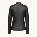 Women's Fitted Faux Leather Jacket — Black — rear product view