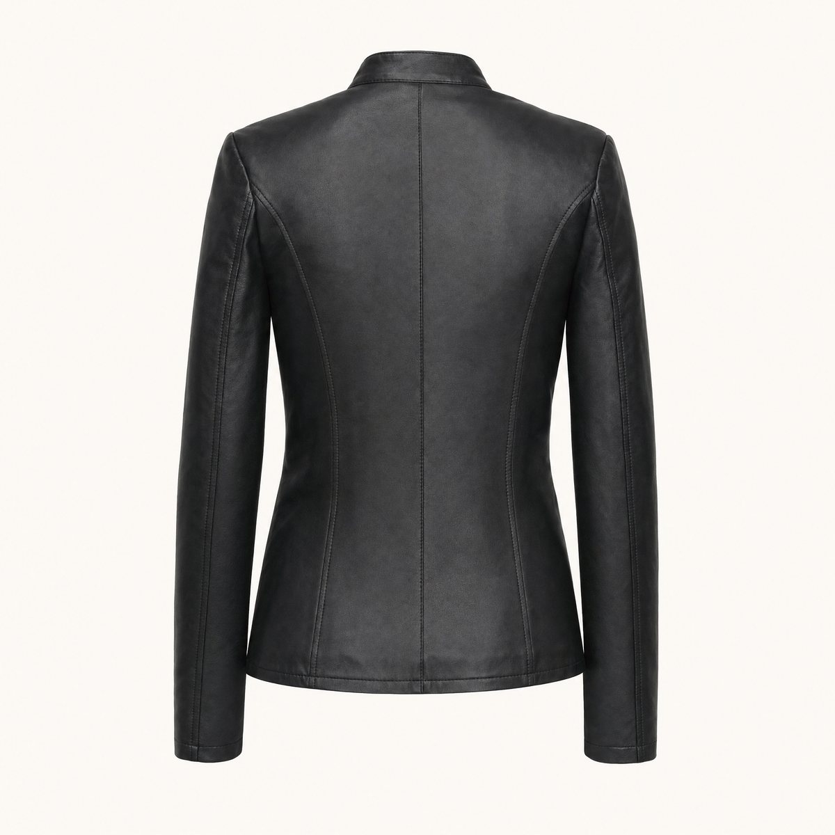 Women's Fitted Faux Leather Jacket — Black — rear product view