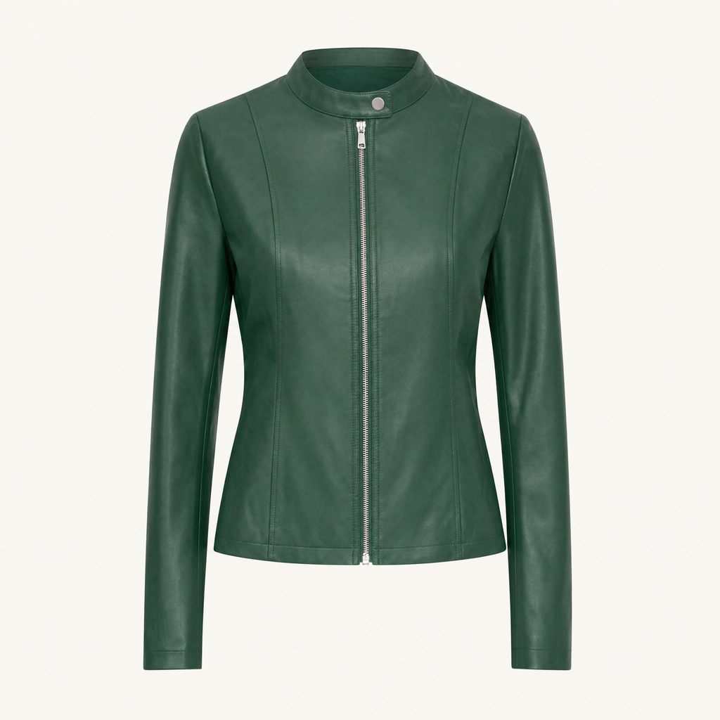 Women's Fitted Faux Leather Jacket — Green — front product view