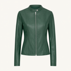 Women's Fitted Faux Leather Jacket — Green — front product view