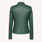 Women's Fitted Faux Leather Jacket — Green — rear product view