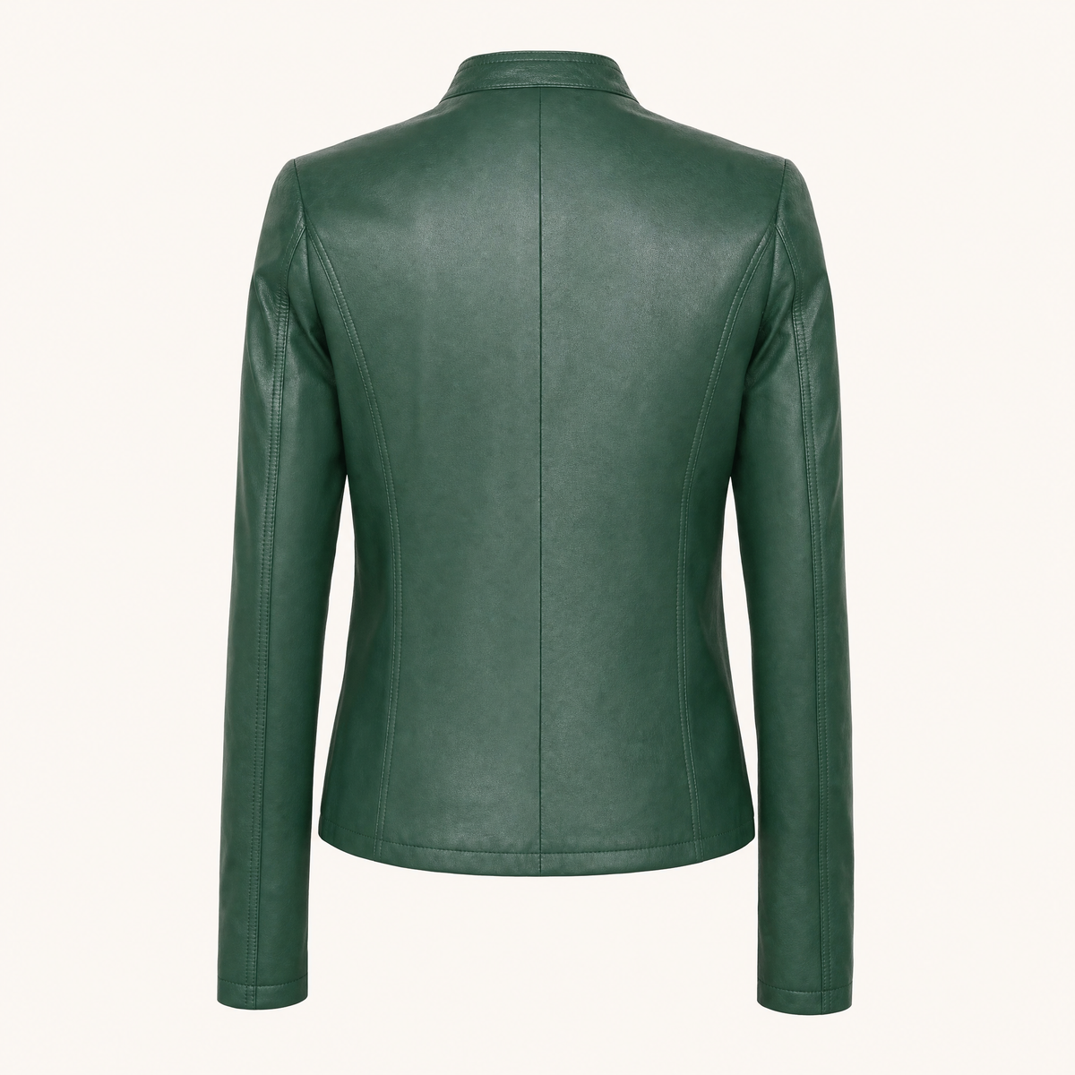 Women's Fitted Faux Leather Jacket — Green — rear product view