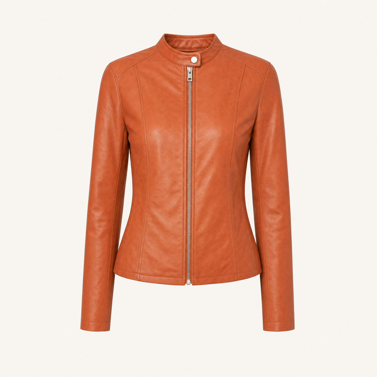 Women's Fitted Faux Leather Jacket — Orange — front product view