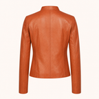 Women's Fitted Faux Leather Jacket — Orange — rear product view