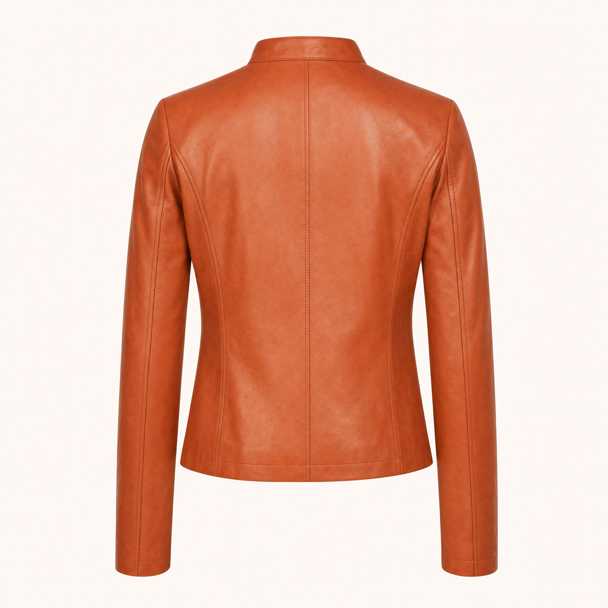 Women's Fitted Faux Leather Jacket — Orange — rear product view