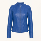 Women's Fitted Faux Leather Jacket — Blue — front product view