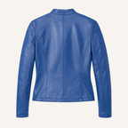 Women's Fitted Faux Leather Jacket — Blue — rear product view
