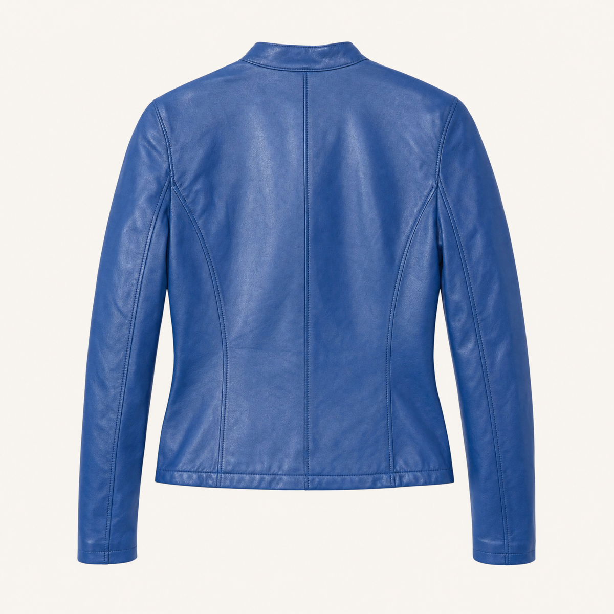 Women's Fitted Faux Leather Jacket — Blue — rear product view