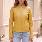 Women's Fitted Faux Leather Jacket — cropped on-model hero