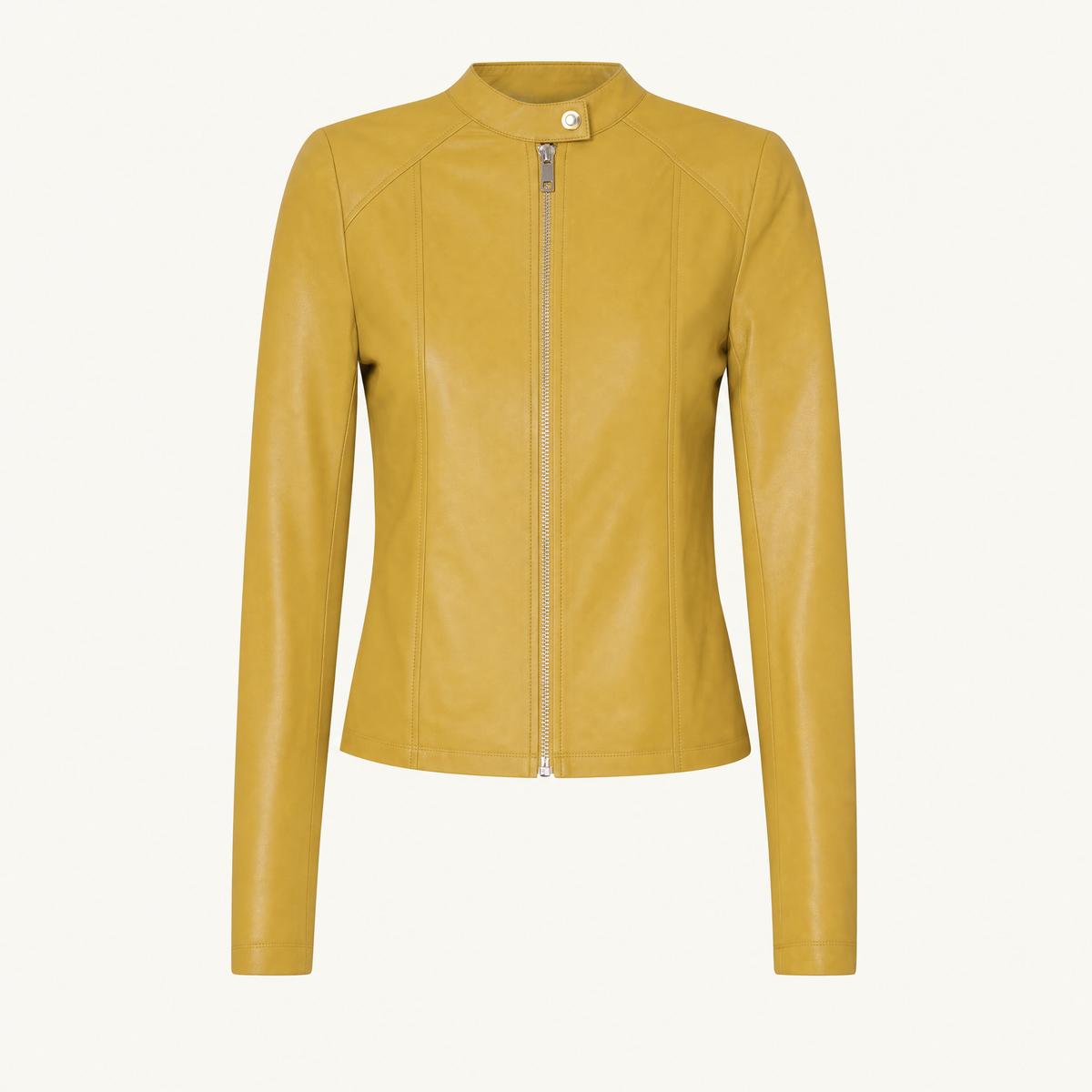 Women's Fitted Faux Leather Jacket — Yellow — front product view