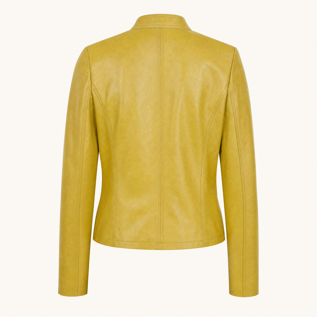 Women's Fitted Faux Leather Jacket — Yellow — rear product view