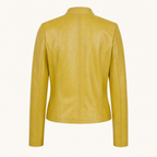 Women's Fitted Faux Leather Jacket — Yellow — rear product view