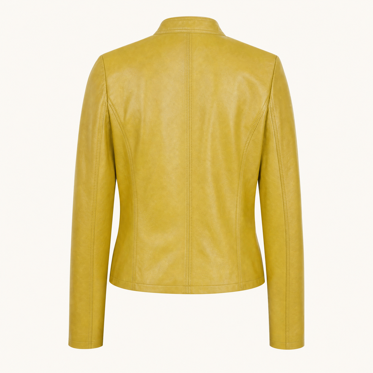 Women's Fitted Faux Leather Jacket — Yellow — rear product view