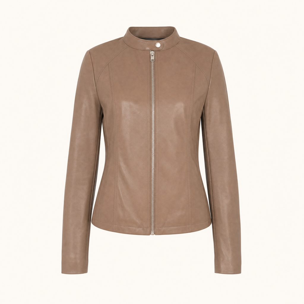 Women's Fitted Faux Leather Jacket — Khaki — front product view