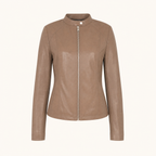 Women's Fitted Faux Leather Jacket — Khaki — front product view