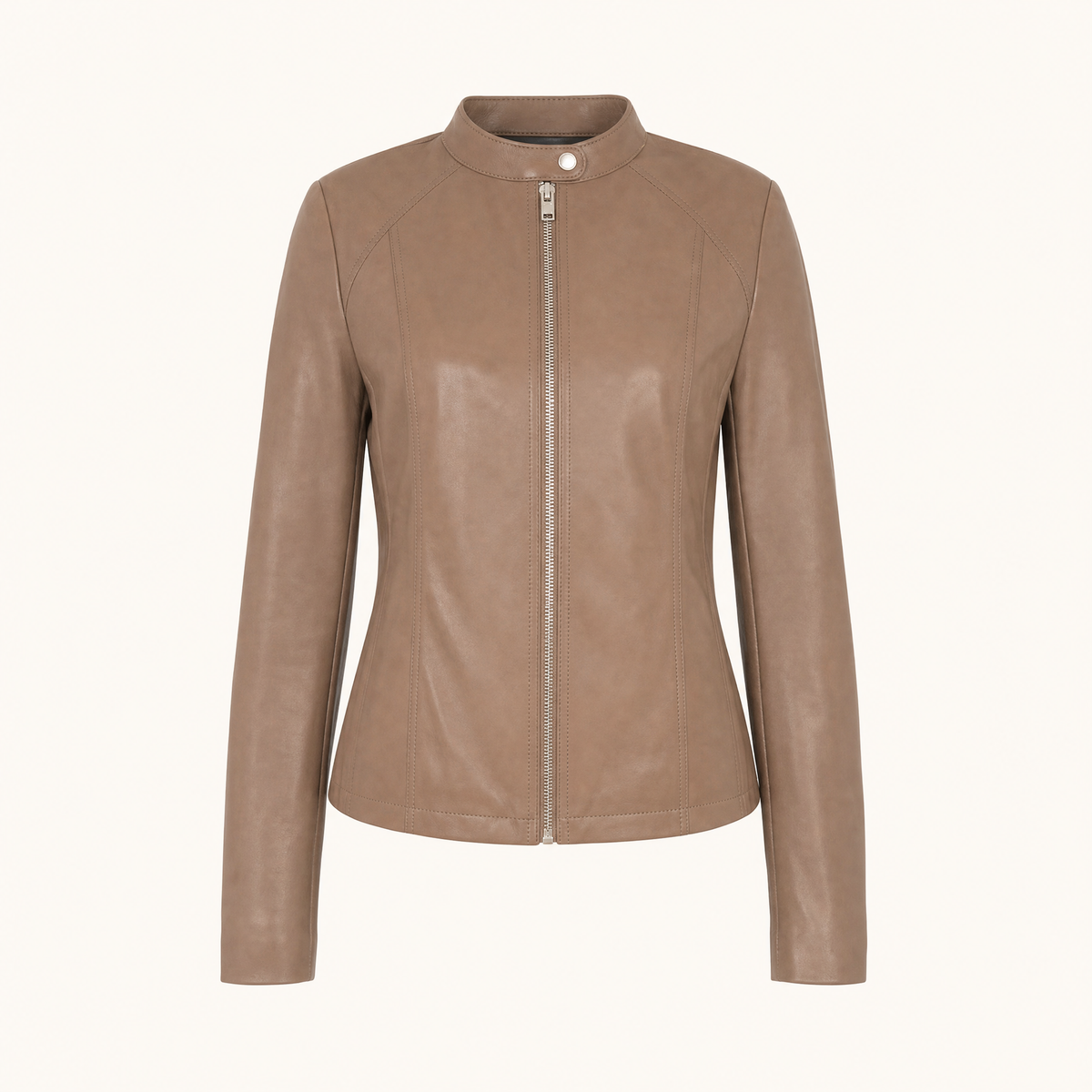 Women's Fitted Faux Leather Jacket — Khaki — front product view