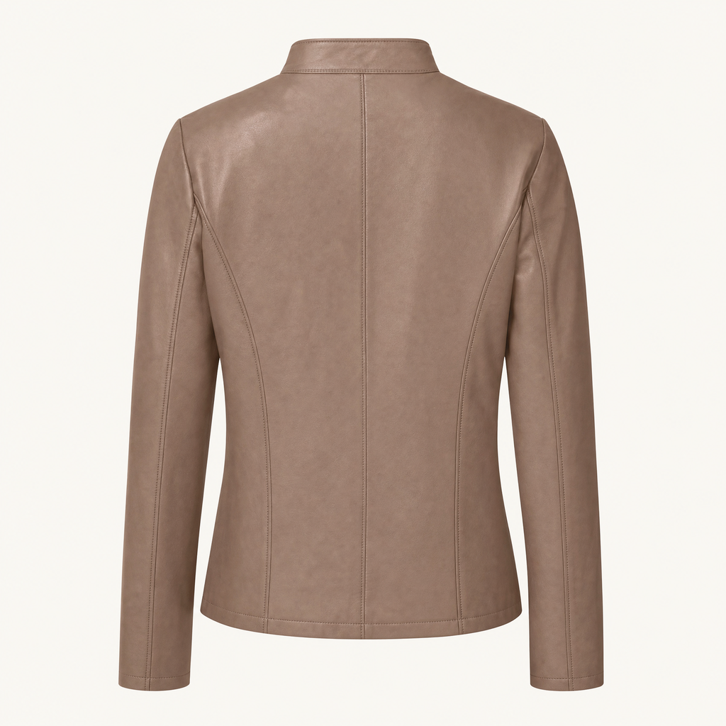 Women's Fitted Faux Leather Jacket — Khaki — rear product view